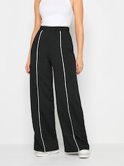 Long Tall Sally Black Contrast Pipe Detail Wide Leg Trousers - Image 2 of 4