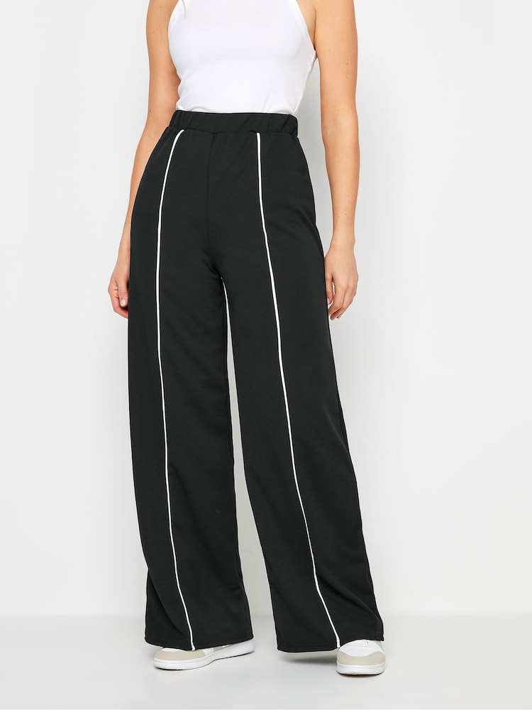 Long Tall Sally Black Contrast Pipe Detail Wide Leg Trousers - Image 2 of 4