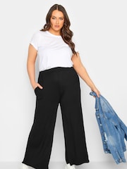Yours Curve Black Wide Leg Trousers - Image 2 of 4