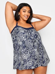 Yours Curve Blue Floral Print A-Line Tankini Top - Image 1 of 5