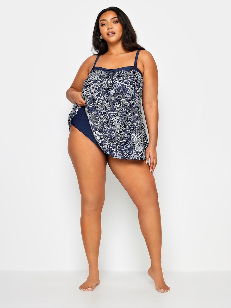 Yours Curve Blue Floral Print A-Line Tankini Top - Image 2 of 5