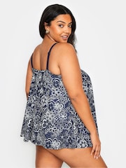 Yours Curve Blue Floral Print A-Line Tankini Top - Image 3 of 5