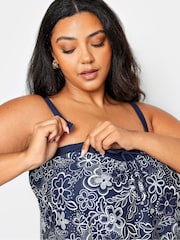 Yours Curve Blue Floral Print A-Line Tankini Top - Image 4 of 5