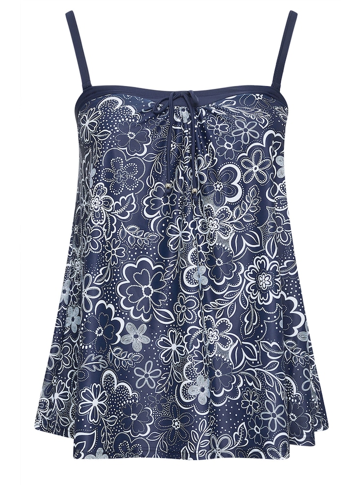 Yours Curve Blue Floral Print A-Line Tankini Top - Image 5 of 5