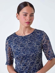 Roman Blue Lace Overlay Shift Dress - Image 4 of 5