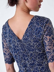 Roman Blue Lace Overlay Shift Dress - Image 5 of 5