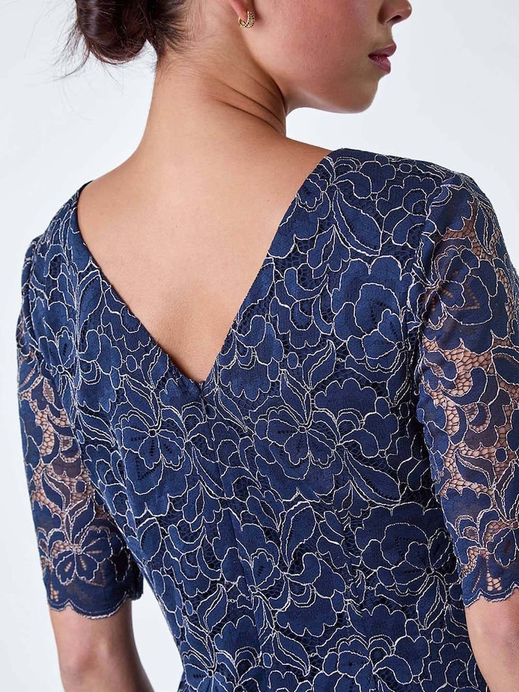 Roman Blue Lace Overlay Shift Dress - Image 5 of 5