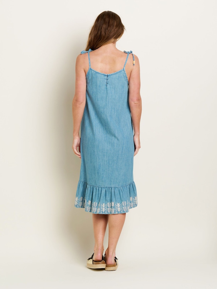 Brakeburn Blue 100% Cotton Darla Midi Dress - Image 2 of 4