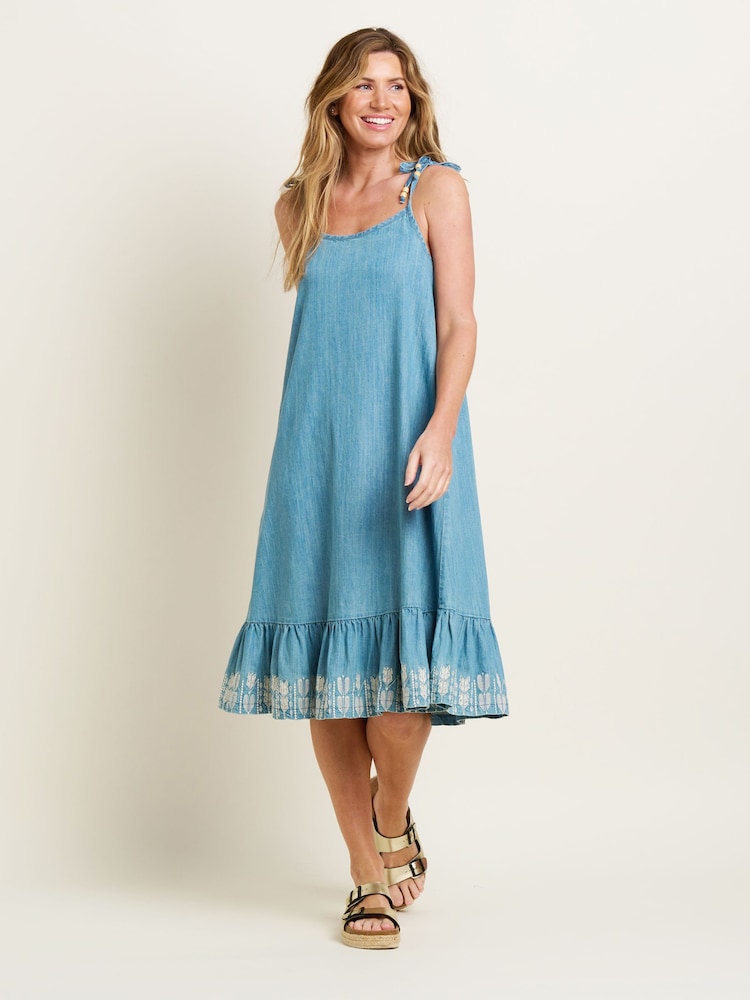 Brakeburn Blue 100% Cotton Darla Midi Dress - Image 4 of 4