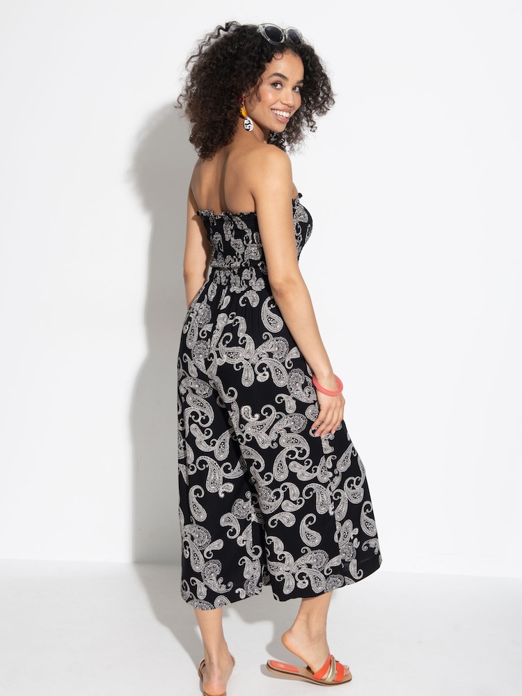 Pour Moi Black Strapless Shirred Bodice Crop Leg Beach Jumpsuit - Image 2 of 4