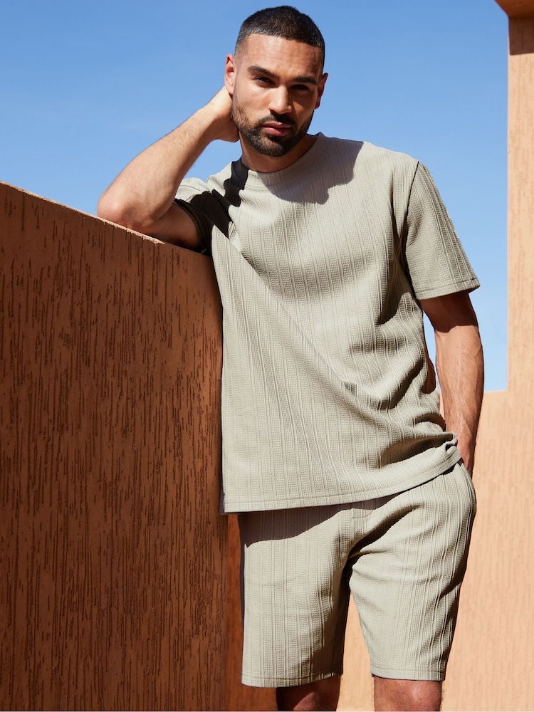 Threadbare Stone Textured Elasticated Waist Shorts - Image 1 of 4