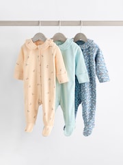 Cream/Blue Baby Collared 100% Cotton Sleepsuit (0mths-2yrs) - Image 1 of 13