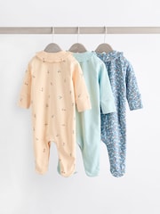 Cream/Blue Baby Collared 100% Cotton Sleepsuit (0mths-2yrs) - Image 2 of 13