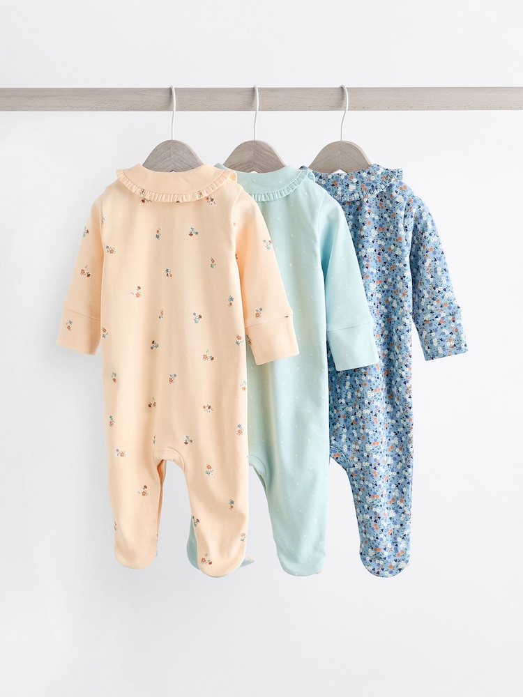 Cream/Blue Baby Collared 100% Cotton Sleepsuit (0mths-2yrs) - Image 2 of 13
