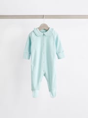 Cream/Blue Baby Collared 100% Cotton Sleepsuit (0mths-2yrs) - Image 5 of 13