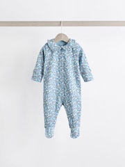 Cream/Blue Baby Collared 100% Cotton Sleepsuit (0mths-2yrs) - Image 6 of 13