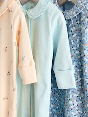 Cream/Blue Baby Collared 100% Cotton Sleepsuit (0mths-2yrs) - Image 7 of 13