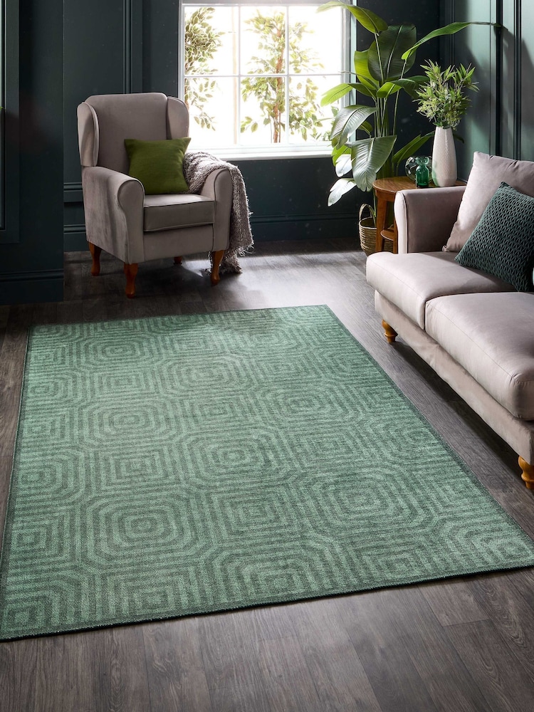 Laurence Llewelyn-Bowen Green Cassetino Stripe Washable Flat Weave Rug - Image 1 of 6 Laurence Llewelyn-Bowen Green Cassetino Stripe Washable Flat Weave Rug - Image 1 of 6