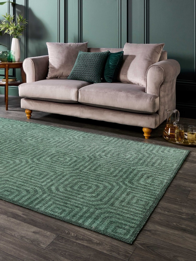 Laurence Llewelyn-Bowen Green Cassetino Stripe Washable Flat Weave Rug - Image 2 of 6 Laurence Llewelyn-Bowen Green Cassetino Stripe Washable Flat Weave Rug - Image 2 of 6