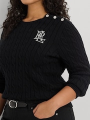 Lauren Ralph Lauren Curve Montiva Cable Knit Logo 100% Cotton Jumper - Image 5 of 9