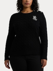 Lauren Ralph Lauren Curve Montiva Cable Knit Logo 100% Cotton Jumper - Image 7 of 9