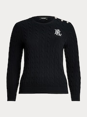 Lauren Ralph Lauren Curve Montiva Cable Knit Logo 100% Cotton Jumper - Image 9 of 9