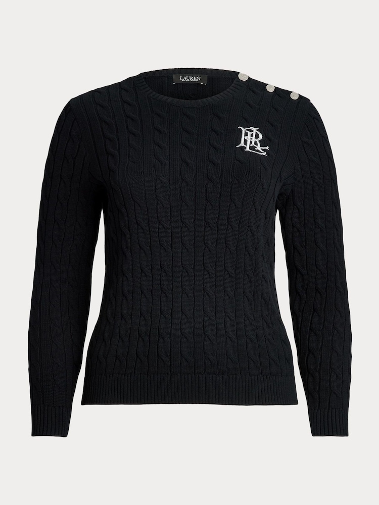 Lauren Ralph Lauren Curve Montiva Cable Knit Logo 100% Cotton Jumper - Image 9 of 9
