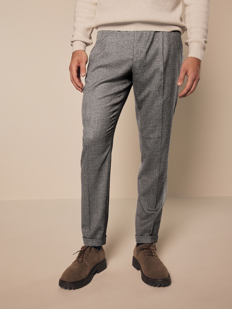 Brown Slim Tapered Fit Textured Side Adjuster Trousers - Image 1 of 11