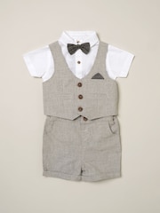 Little Gent Grey Shirt Bodysuit Bowtie 100% Cotton Shirt, Waistcoat & Short Set - Image 1 of 4
