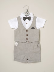 Little Gent Grey Shirt Bodysuit Bowtie 100% Cotton Shirt, Waistcoat & Short Set - Image 2 of 4