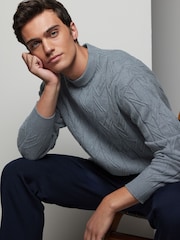 Blue Regular Fit Textured Stitch Jumper with Wool - Image 1 of 7