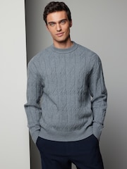 Blue Regular Fit Textured Stitch Jumper with Wool - Image 2 of 7
