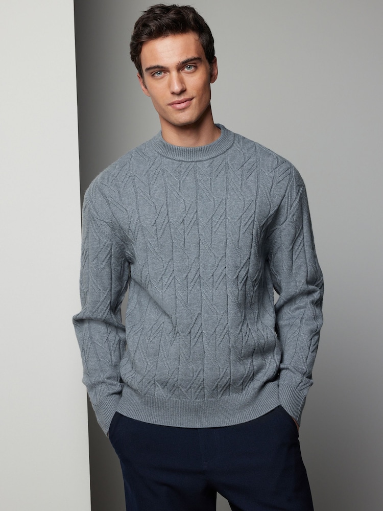 Blue Regular Fit Textured Stitch Jumper with Wool - Image 2 of 7