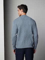 Blue Regular Fit Textured Stitch Jumper with Wool - Image 3 of 7