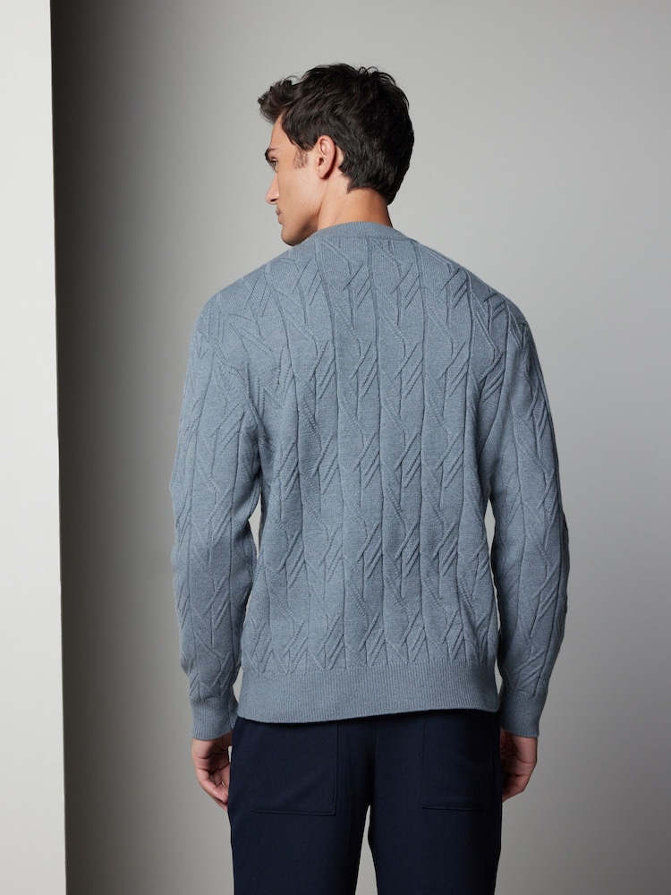 Blue Regular Fit Textured Stitch Jumper with Wool - Image 3 of 7