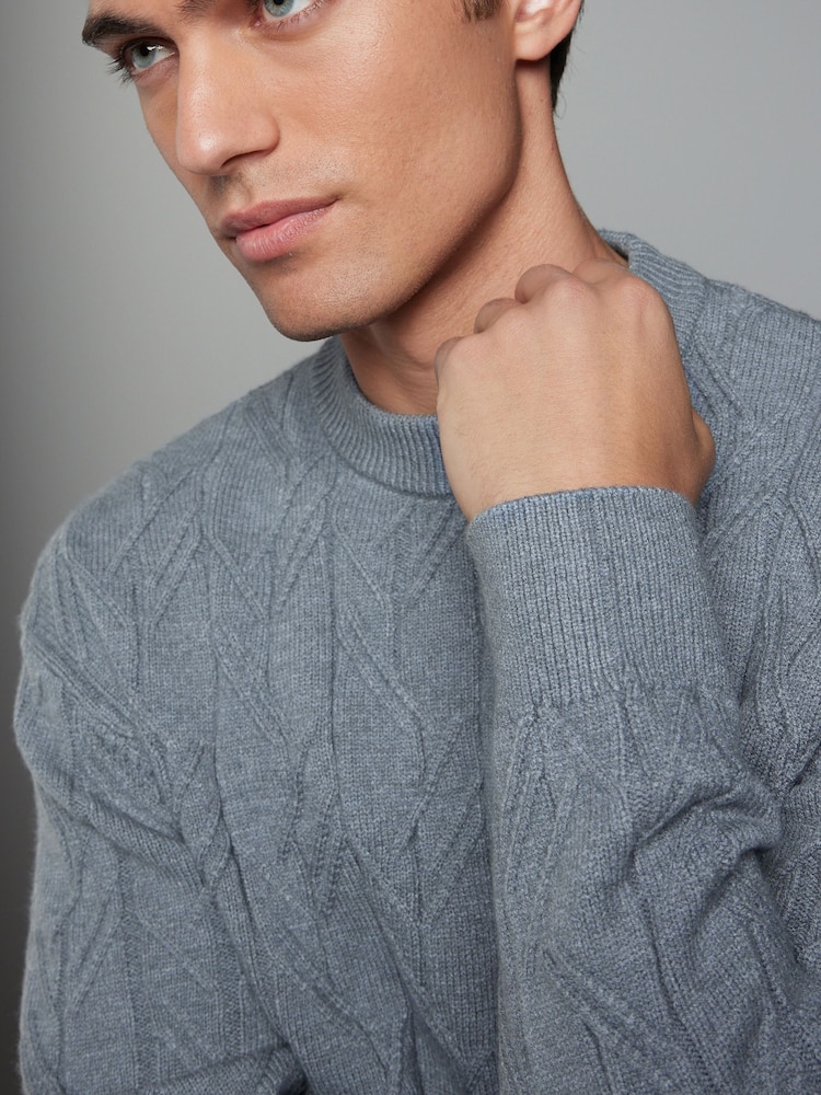 Blue Regular Fit Textured Stitch Jumper with Wool - Image 4 of 7