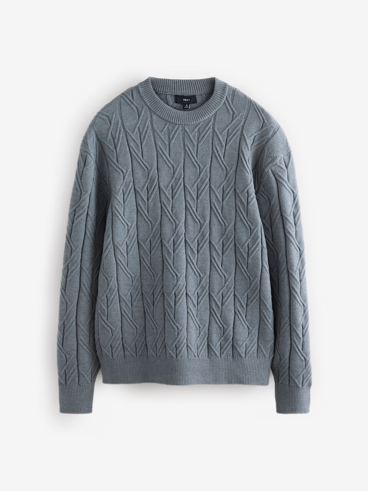 Blue Regular Fit Textured Stitch Jumper with Wool - Image 5 of 7
