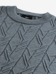 Blue Regular Fit Textured Stitch Jumper with Wool - Image 7 of 7