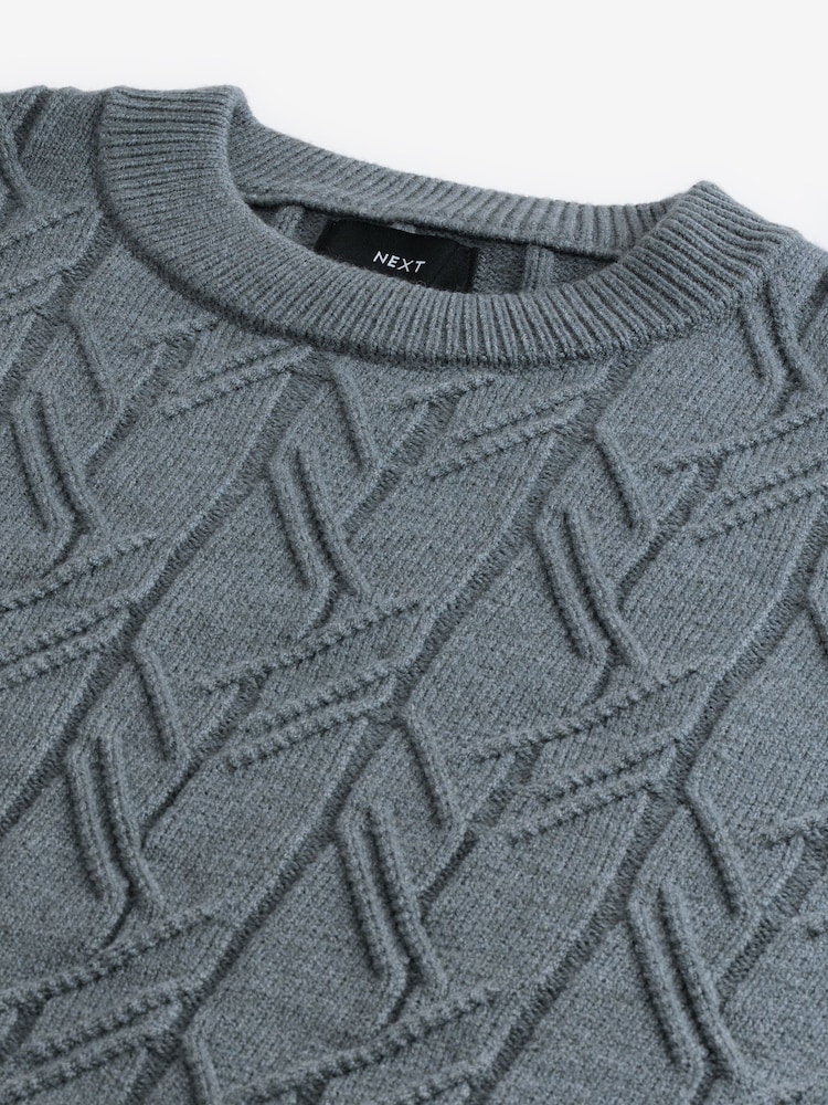 Blue Regular Fit Textured Stitch Jumper with Wool - Image 7 of 7