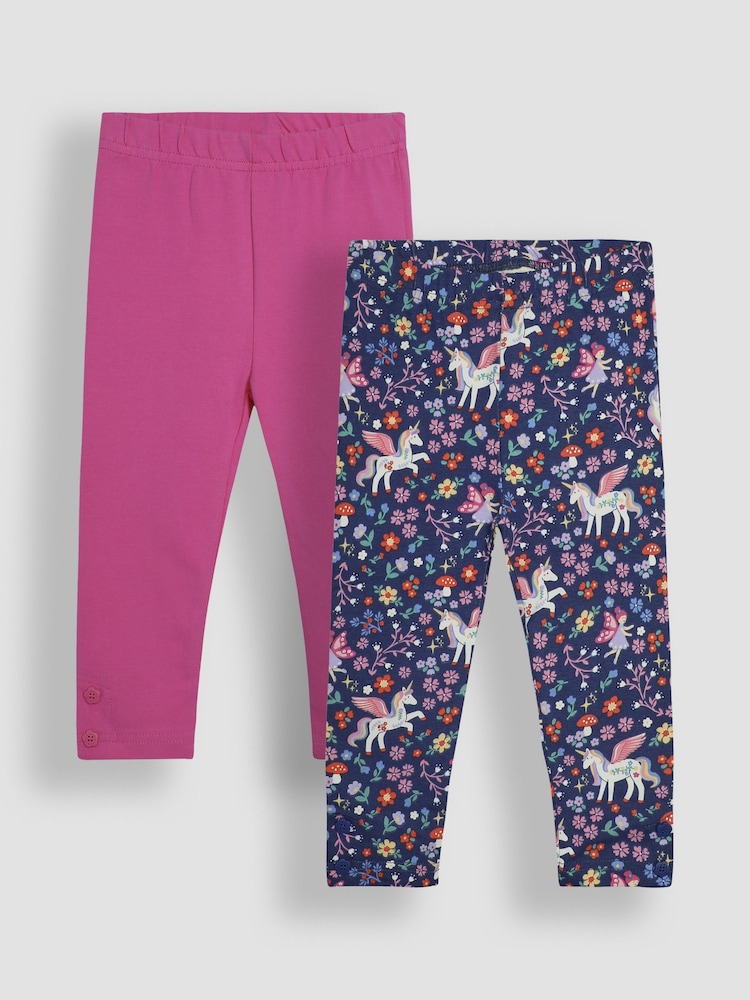 Marineblau, Einhorn, florale Motiven - JoJo Maman Bébé Leggings im 2er-Pack - Bild 1 von 7 Marineblau, Einhorn, florale Motiven - JoJo Maman Bébé Leggings im 2er-Pack - Bild 1 von 7