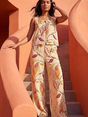 Roman Orange Leaf Print Textured Tie Front Blouse - Image 2 of 4