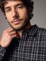Black 100% Cotton Long Sleeve Corduroy Check Shirt - Image 1 of 8