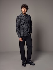 Black 100% Cotton Long Sleeve Corduroy Check Shirt - Image 2 of 8
