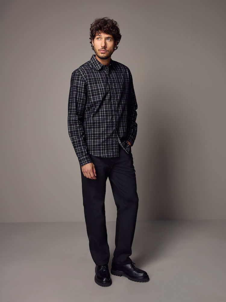 Black 100% Cotton Long Sleeve Corduroy Check Shirt - Image 2 of 8