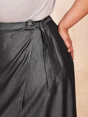Curves Like These Black Lightweight Denim Midi Wrap Skirt - Image 3 of 4