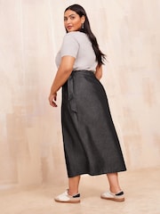 Curves Like These Black Lightweight Denim Midi Wrap Skirt - Image 4 of 4