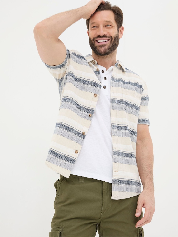 FatFace Blue Short Sleeve Milo Stripe Shirt - Image 1 of 5 FatFace Blue Short Sleeve Milo Stripe Shirt - Image 1 of 5