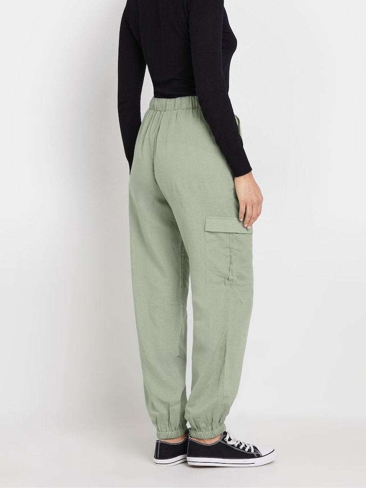 Long Tall Sally Green Linen Cargo Trousers - Image 2 of 9