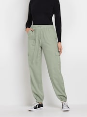 Long Tall Sally Green Linen Cargo Trousers - Image 4 of 9