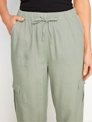 Long Tall Sally Green Linen Cargo Trousers - Image 6 of 9
